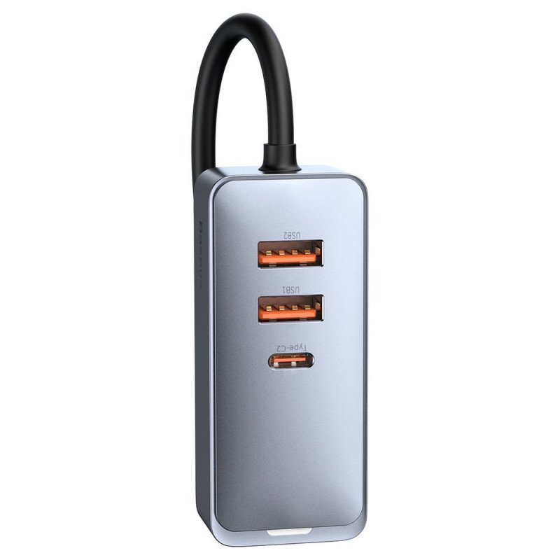 Share Together automobilinis įkroviklis 2x USB 2x USB-C 120W PPS QC PD pilka
