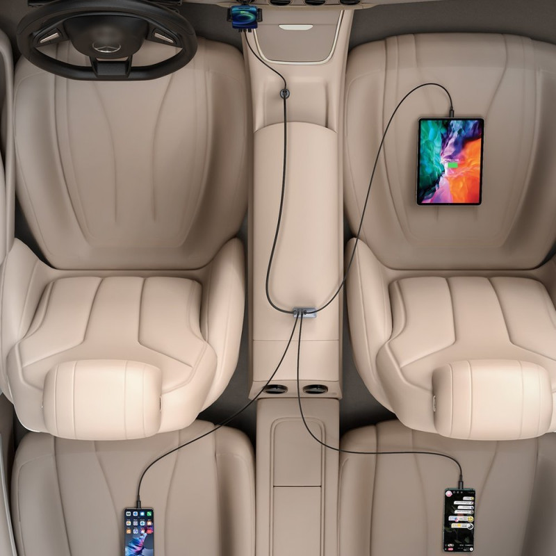 Share Together automobilinis įkroviklis 2x USB 2x USB-C 120W PPS QC PD pilka