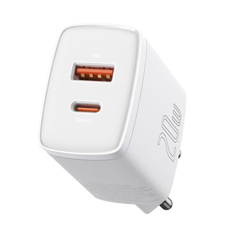 
Kompaktiškas USB greitas įkroviklis USB-C 20W 3A PD QC 3.0 baltas
