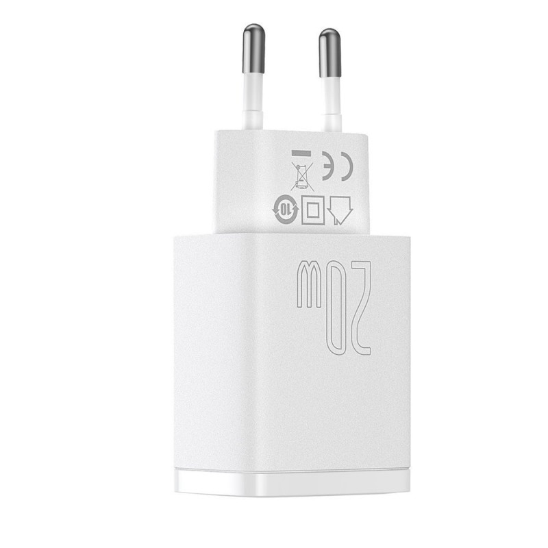 Kompaktiškas USB greitas įkroviklis USB-C 20W 3A PD QC 3.0 baltas