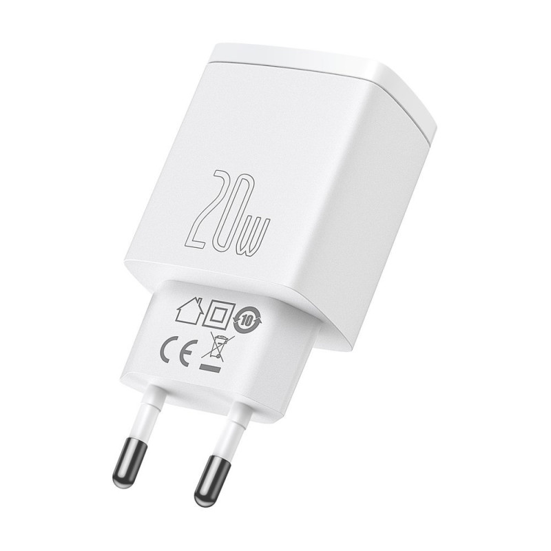Kompaktiškas USB greitas įkroviklis USB-C 20W 3A PD QC 3.0 baltas