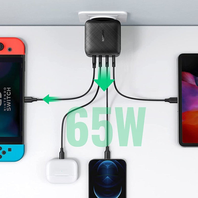PPS 65W USB greitas įkroviklis 3x USB-C QC 3.0 PD SCP FCP AFC