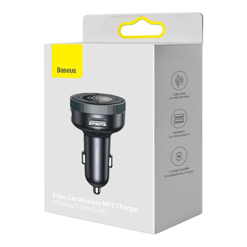 FM siųstuvas, MP3 grotuvas, LED automobilinis įkroviklis, 2x USB, Bluetooth, juoda