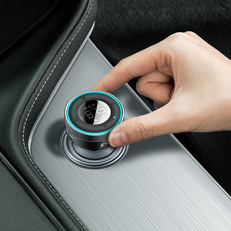 FM siųstuvas, MP3 grotuvas, LED automobilinis įkroviklis, 2x USB, Bluetooth, juoda