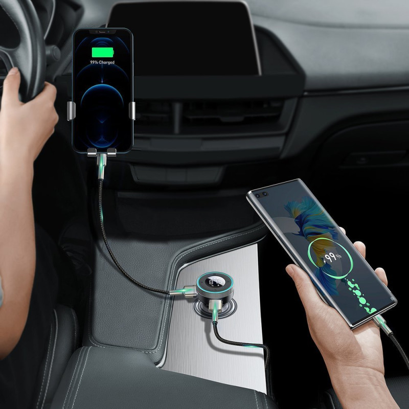FM siųstuvas, MP3 grotuvas, LED automobilinis įkroviklis, 2x USB, Bluetooth, juoda