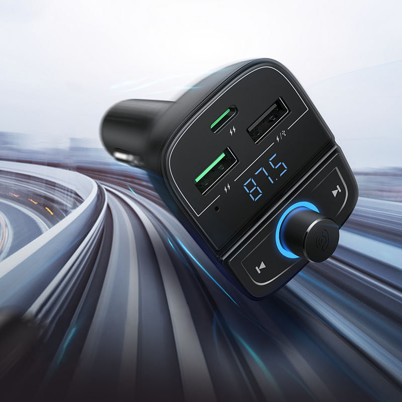 
FM MP3 siųstuvas Bluetooth 5.0 automobilinis įkroviklis 3x USB TF microSD juodas
