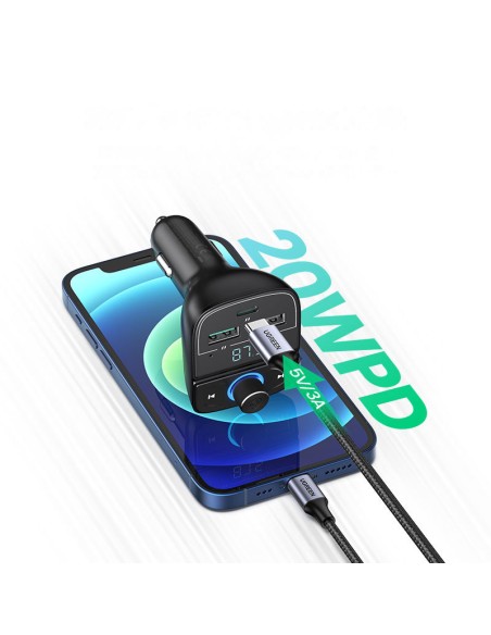 
FM MP3 siųstuvas Bluetooth 5.0 automobilinis įkroviklis 3x USB TF microSD juodas
