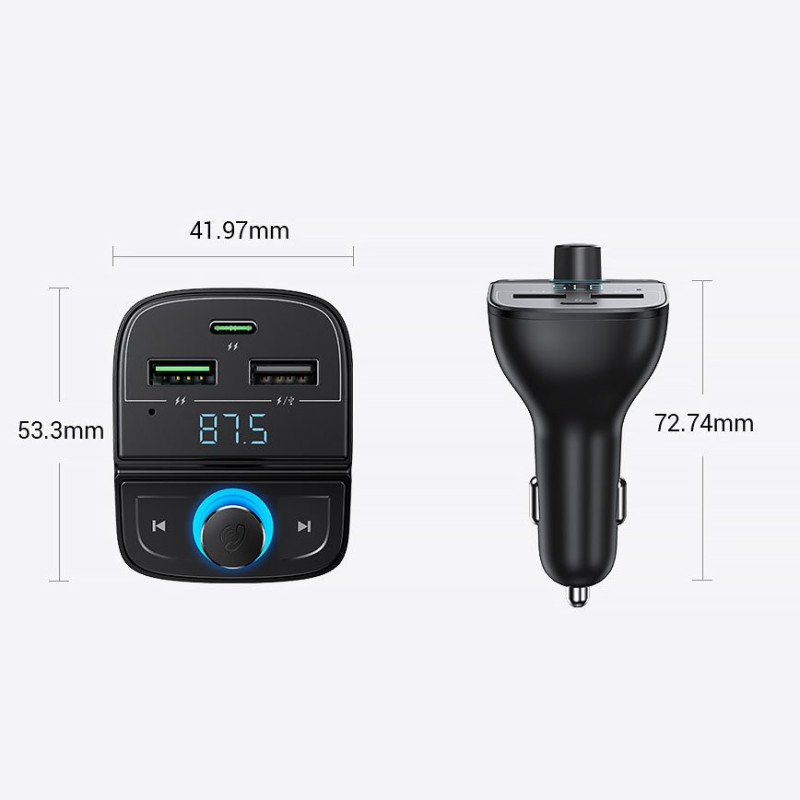 FM MP3 siųstuvas Bluetooth 5.0 automobilinis įkroviklis 3x USB TF microSD juodas