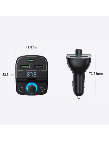 
FM MP3 siųstuvas Bluetooth 5.0 automobilinis įkroviklis 3x USB TF microSD juodas
