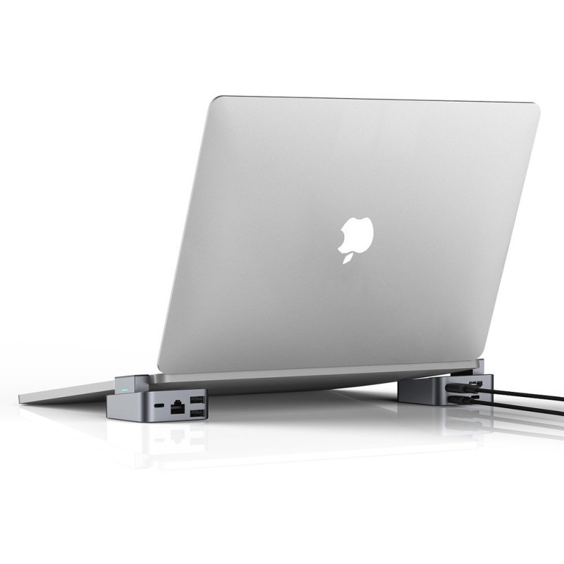 Daugiafunkcis HUB stovas skirtas MacBook Pro USB-C USB 3.0 RJ45 HDMI Thunderbolt pilka