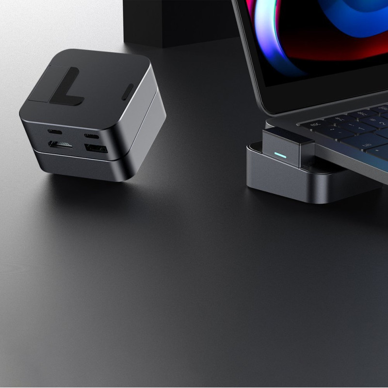Daugiafunkcis HUB stovas skirtas MacBook Pro USB-C USB 3.0 RJ45 HDMI Thunderbolt pilka