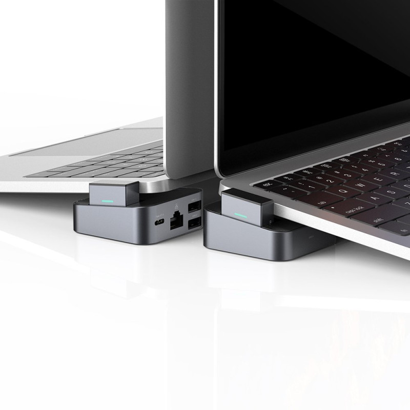 Daugiafunkcis HUB stovas skirtas MacBook Pro USB-C USB 3.0 RJ45 HDMI Thunderbolt pilka