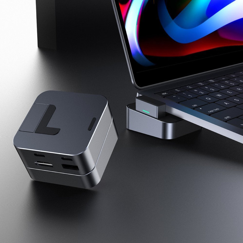 Daugiafunkcis HUB stovas skirtas MacBook Pro USB-C USB 3.0 RJ45 HDMI Thunderbolt pilka