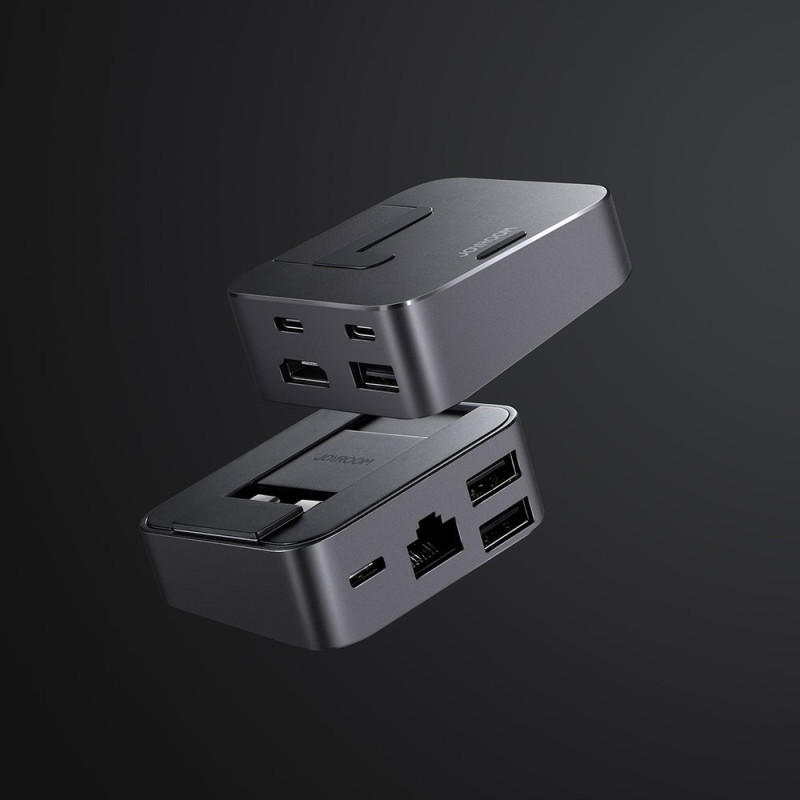 Daugiafunkcis HUB stovas skirtas MacBook Pro USB-C USB 3.0 RJ45 HDMI Thunderbolt pilka