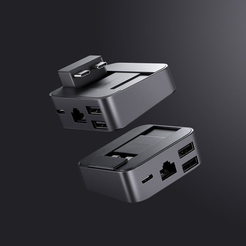 Daugiafunkcis HUB stovas skirtas MacBook Pro USB-C USB 3.0 RJ45 HDMI Thunderbolt pilka