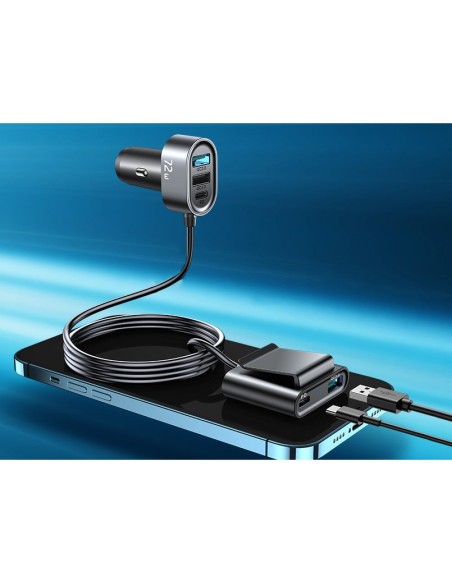 
Automobilinis pakrovėjas 5 įrenginiams 2xPD + 2xQC3.0 72W 1.5m juodas
