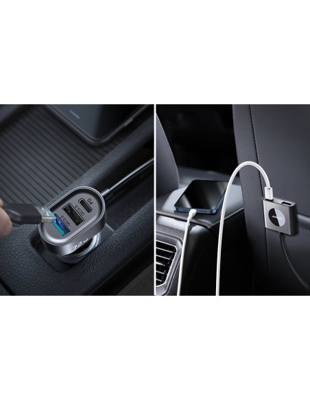 
Automobilinis pakrovėjas 5 įrenginiams 2xPD + 2xQC3.0 72W 1.5m juodas
