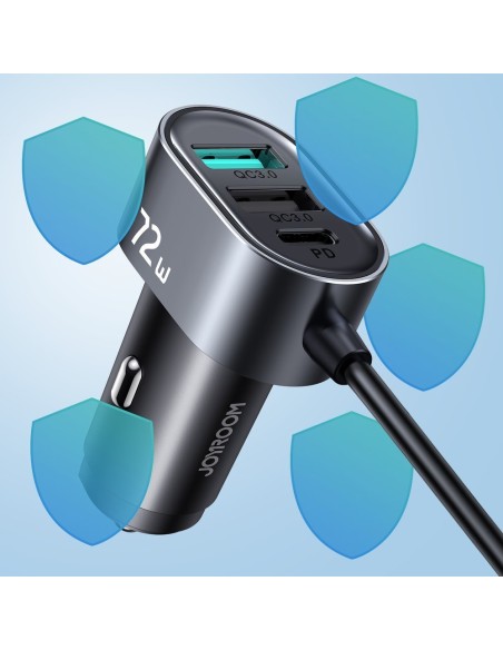 
Automobilinis pakrovėjas 5 įrenginiams 2xPD + 2xQC3.0 72W 1.5m juodas
