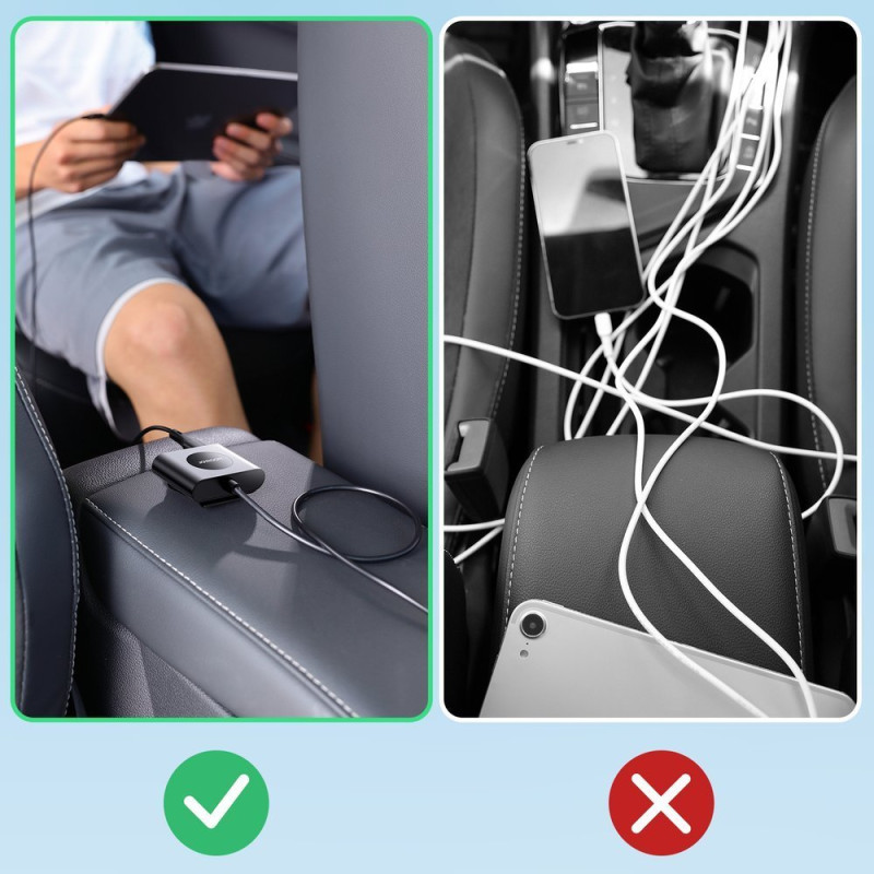 
Automobilinis pakrovėjas 5 įrenginiams 2xPD + 2xQC3.0 72W 1.5m juodas
