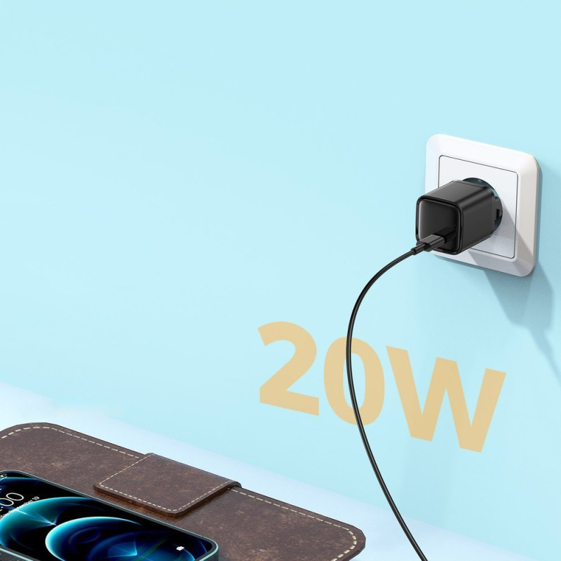 Greitas USB-C 20 W maitinimo tiekimas Quick Charge 3.0 AFC įkroviklis, juodas