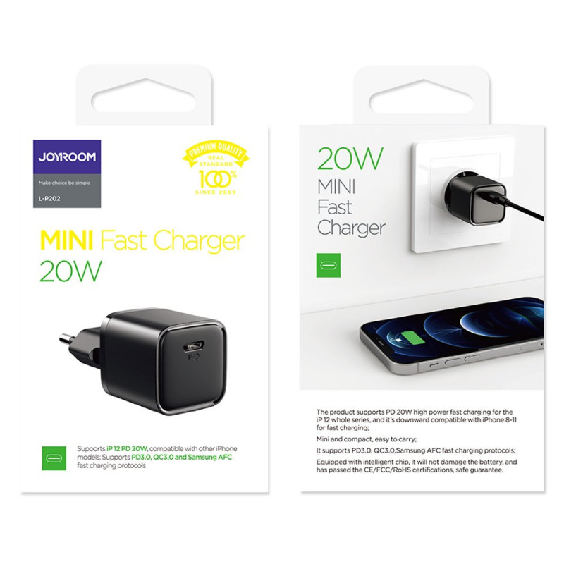 Greitas USB-C 20 W maitinimo tiekimas Quick Charge 3.0 AFC įkroviklis, juodas