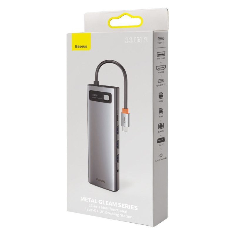 Daugiafunkcis HUB USB-C prievado replikatorius Metal Gleam 11in1 pilkas
