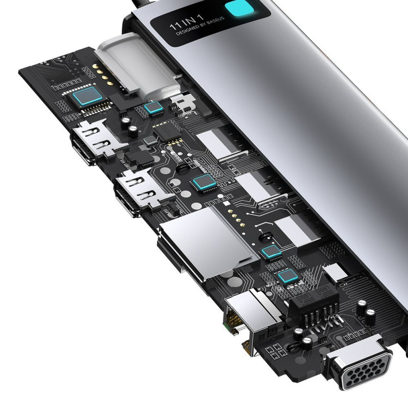 Daugiafunkcis HUB USB-C prievado replikatorius Metal Gleam 11in1 pilkas