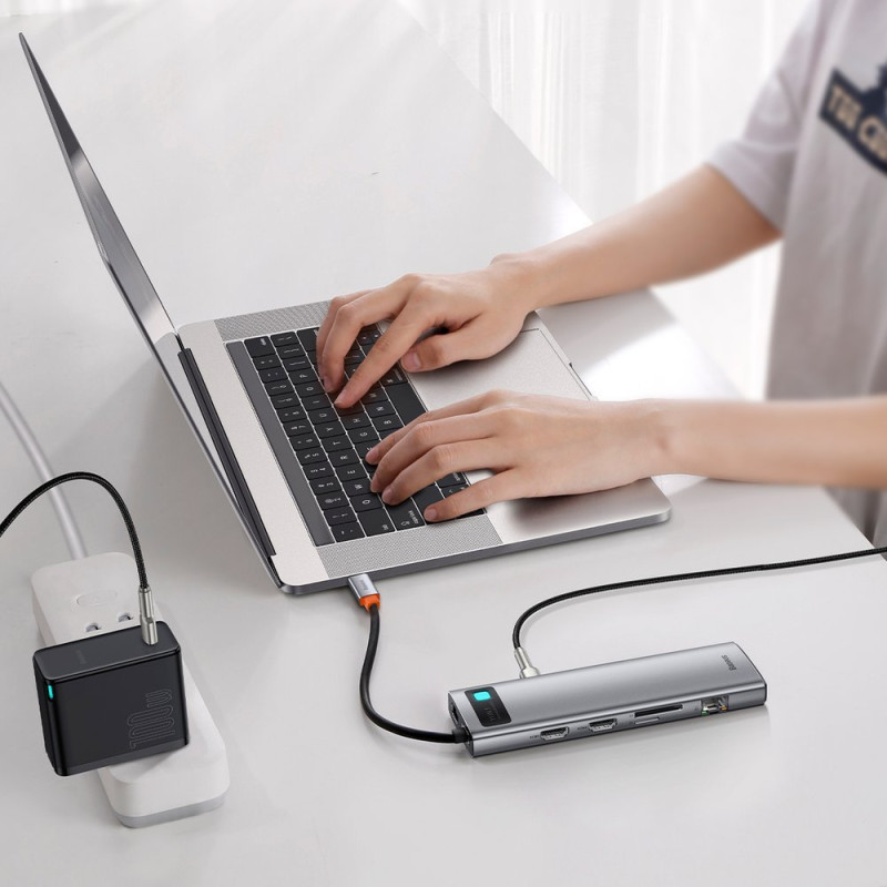 Daugiafunkcis HUB USB-C prievado replikatorius Metal Gleam 11in1 pilkas