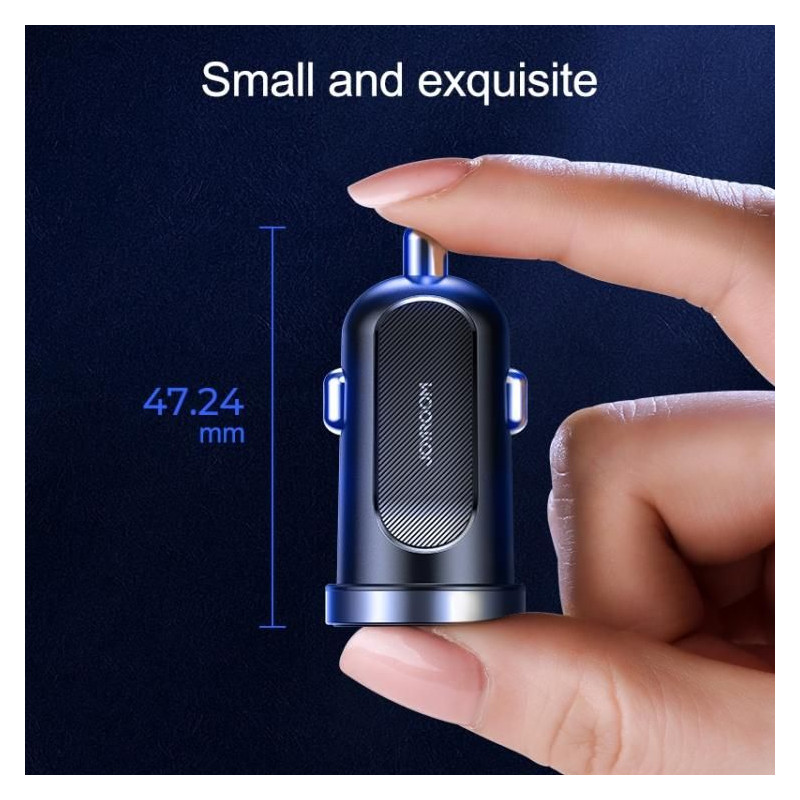 Mini greitas automobilinis įkroviklis 2x USB 30W QC SCP PD AFC juodas