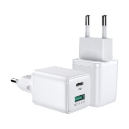 
Maitinimo įkroviklis EU USB kištukas USB-C 30W PD QC AFC FCP balta
