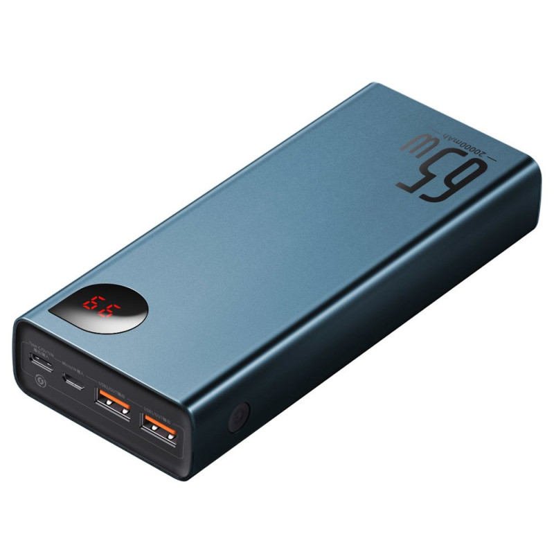 Adaman Power Bank 2x USB 1x USB-C 1x microUSB 20000mAh 65W Quick Charge mėlyna