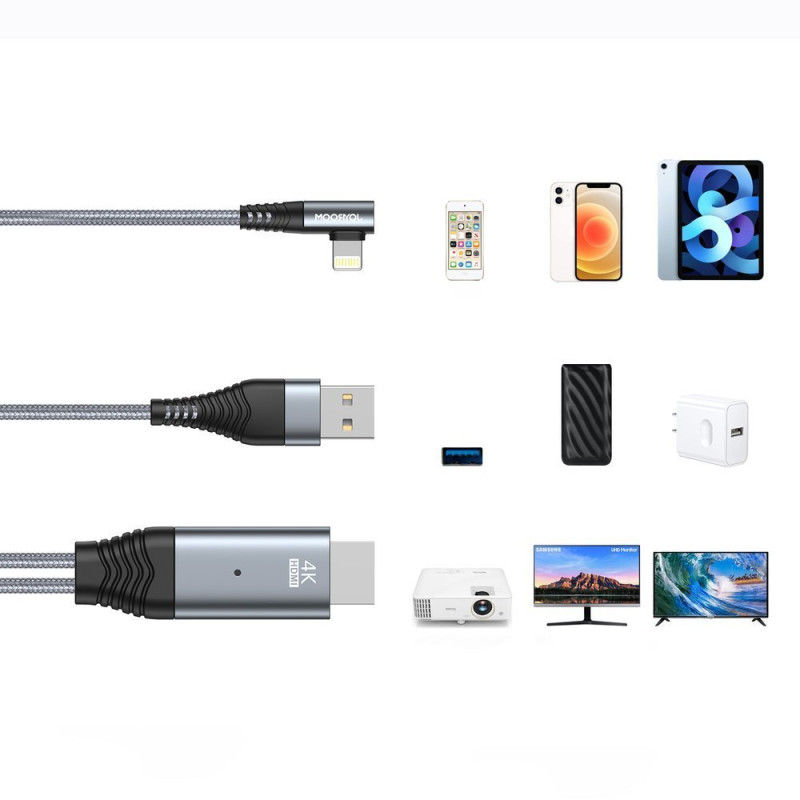 Adapteris iPhone iš Lightning į HDMI 4K USB pilka