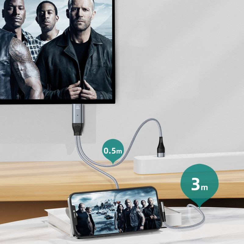 Adapteris iPhone iš Lightning į HDMI 4K USB pilka