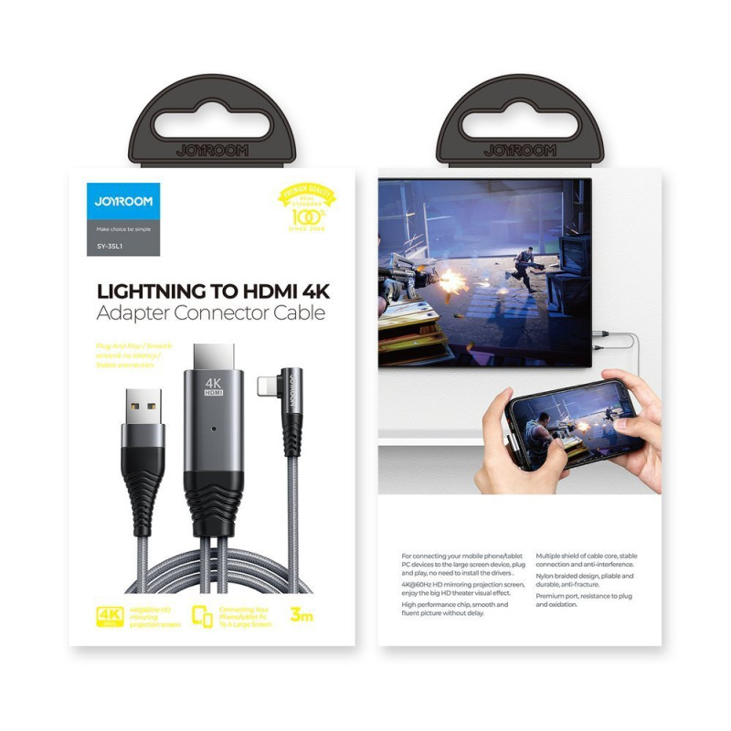 Adapteris iPhone iš Lightning į HDMI 4K USB pilka