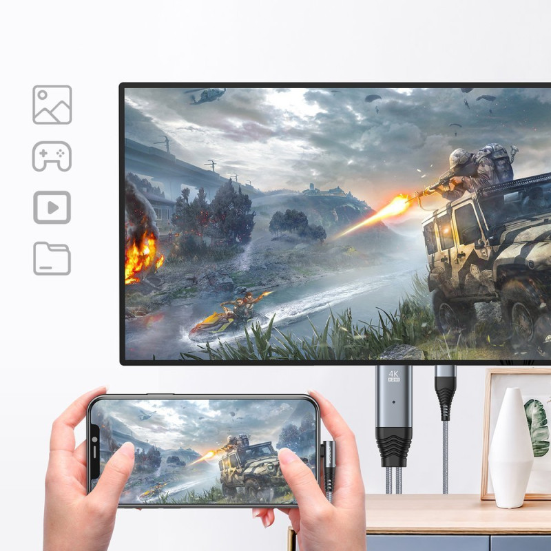 Adapteris iPhone iš Lightning į HDMI 4K USB pilka