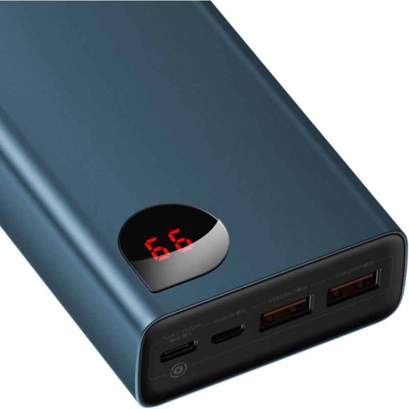 Adaman Power Bank 2x USB 1x USB-C 1x microUSB 20000mAh 65W Quick Charge mėlyna