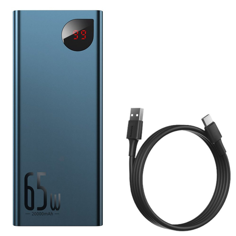 Adaman Power Bank 2x USB 1x USB-C 1x microUSB 20000mAh 65W Quick Charge mėlyna