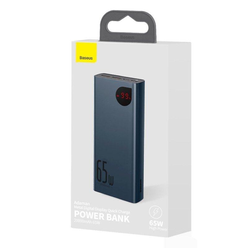 Adaman Power Bank 2x USB 1x USB-C 1x microUSB 20000mAh 65W Quick Charge mėlyna