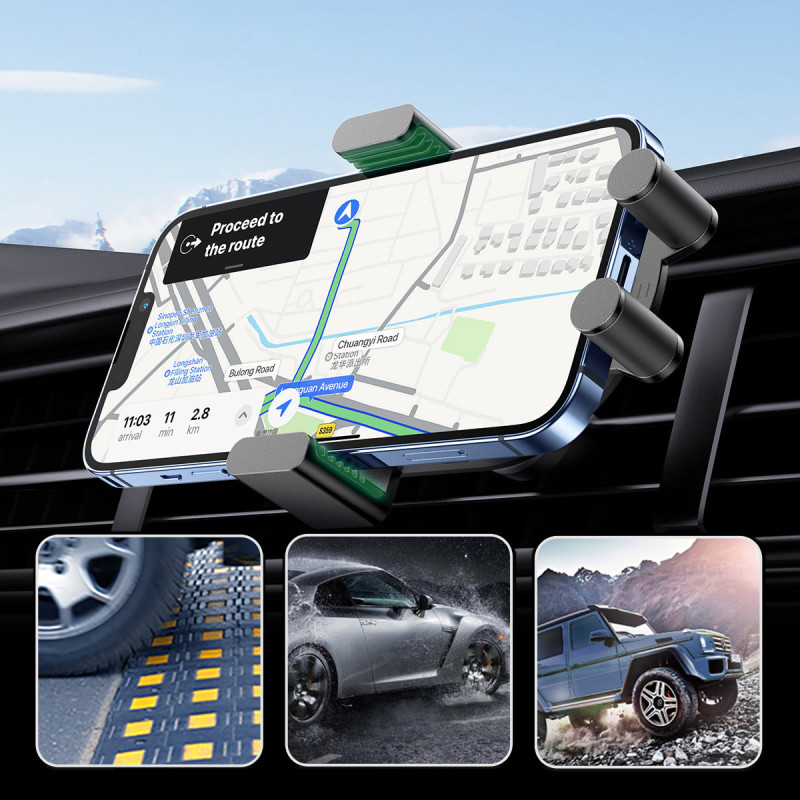 Qi 15W belaidis automobilinis įkroviklis + juodo tinklelio telefono laikiklis