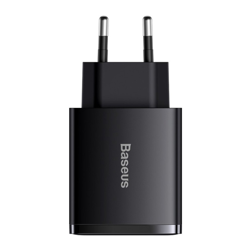 Kompaktiškas greitas sieninis įkroviklis 2x USB USB-C 30W 3A PD QC juodas
