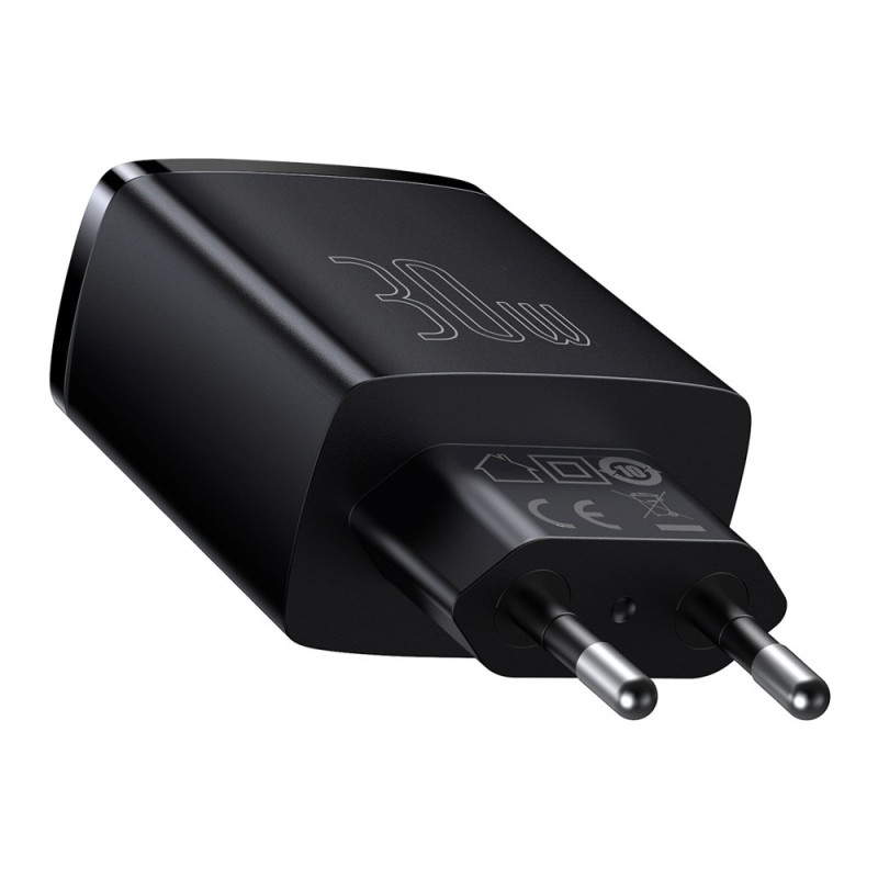 Kompaktiškas greitas sieninis įkroviklis 2x USB USB-C 30W 3A PD QC juodas