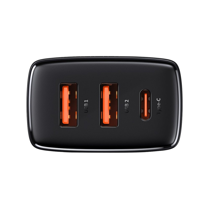 Kompaktiškas greitas sieninis įkroviklis 2x USB USB-C 30W 3A PD QC juodas