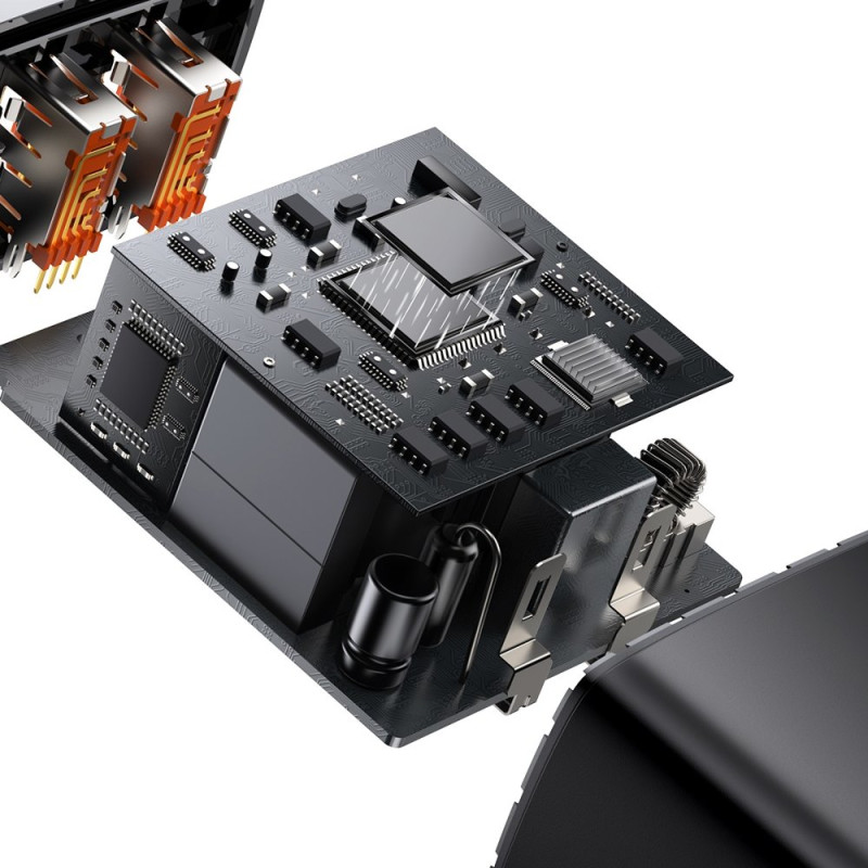 Kompaktiškas greitas sieninis įkroviklis 2x USB USB-C 30W 3A PD QC juodas