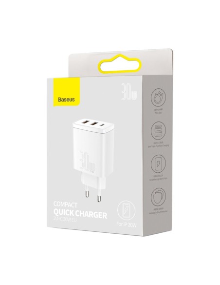 Kompaktiškas greitas sieninis įkroviklis 2x USB USB-C 30W 3A PD QC balta
 
Kompaktiškas greitas sieninis įkroviklis 2x USB USB-C 30W 3A PD QC balta