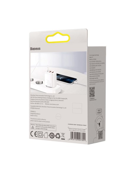 Kompaktiškas greitas sieninis įkroviklis 2x USB USB-C 30W 3A PD QC balta
 
Kompaktiškas greitas sieninis įkroviklis 2x USB USB-C 30W 3A PD QC balta