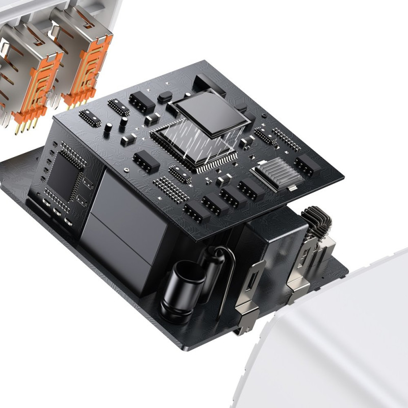 Kompaktiškas greitas sieninis įkroviklis 2x USB USB-C 30W 3A PD QC balta