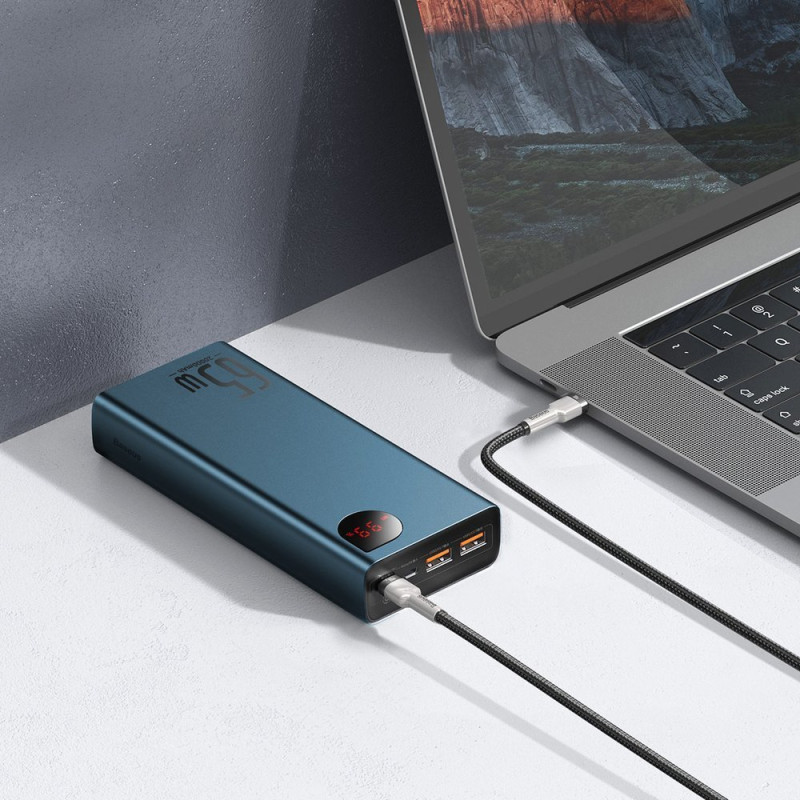 Adaman Power Bank 2x USB 1x USB-C 1x microUSB 20000mAh 65W Quick Charge mėlyna
