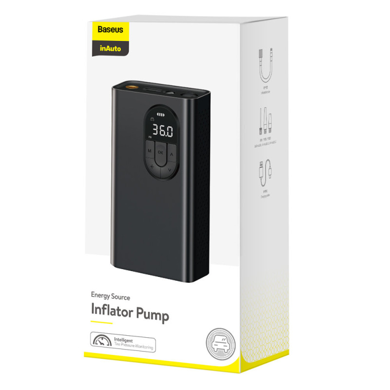 Mini autokompresorius, padangų siurblys su 2500mAh 54W baterija, juodas