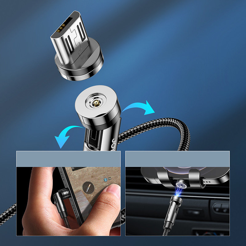 Universalus magnetinis laidas USB Lightning įkrovimo laidas USB-C microUSB 1,2m juodas