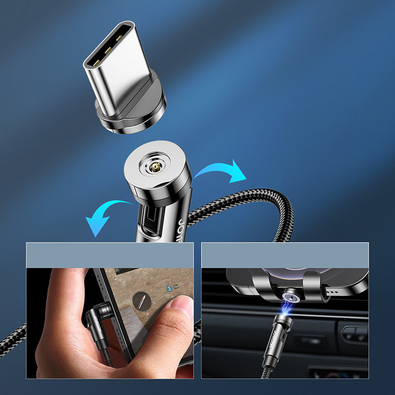 Universalus magnetinis laidas USB Lightning įkrovimo laidas USB-C microUSB 1,2m juodas